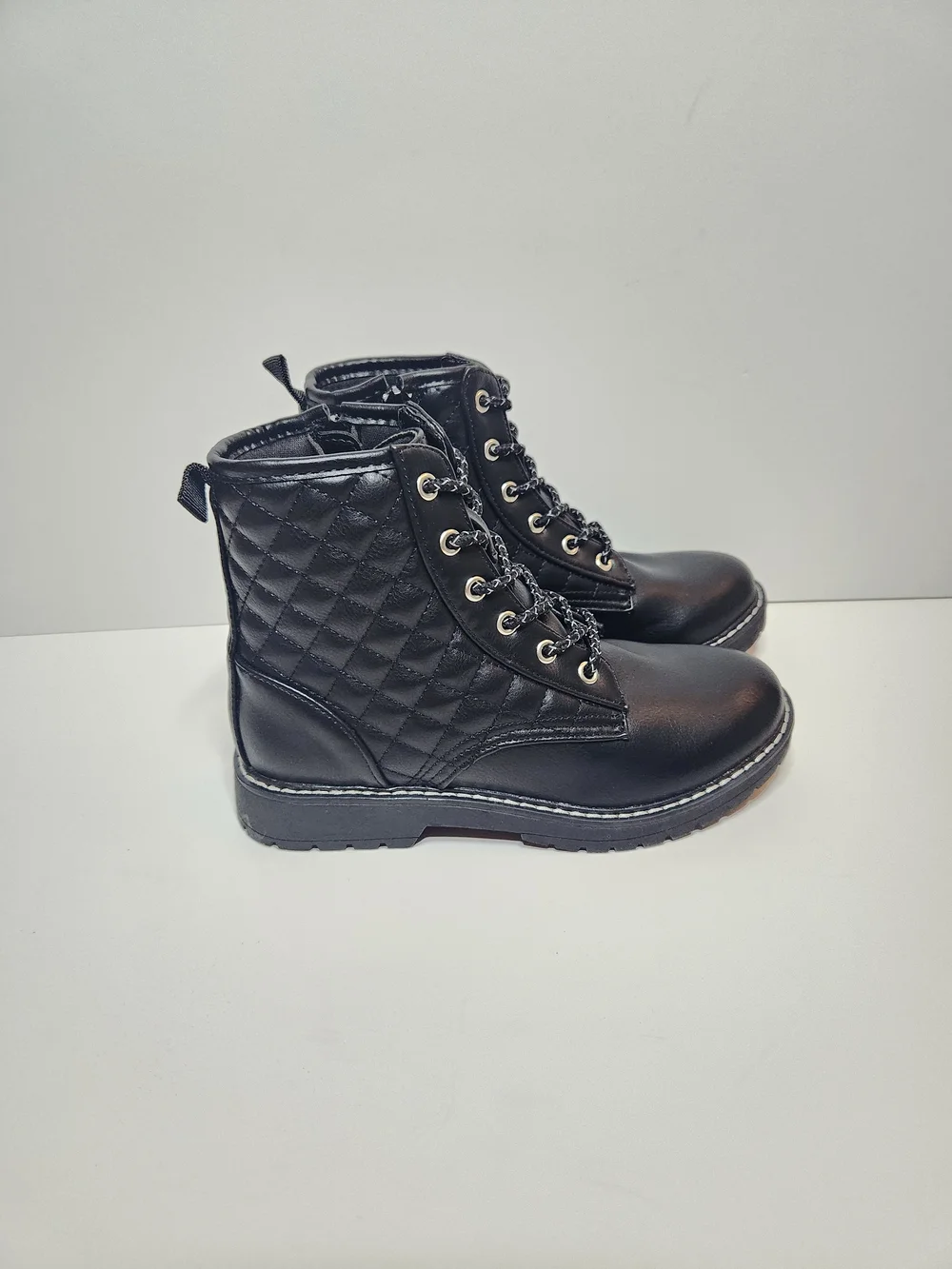 Girls Steve Madden Quilted Black Combat Boots